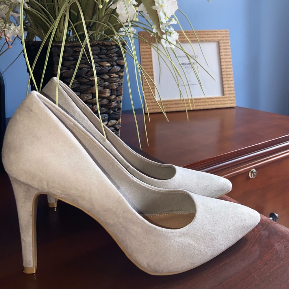 Grey suede high heels